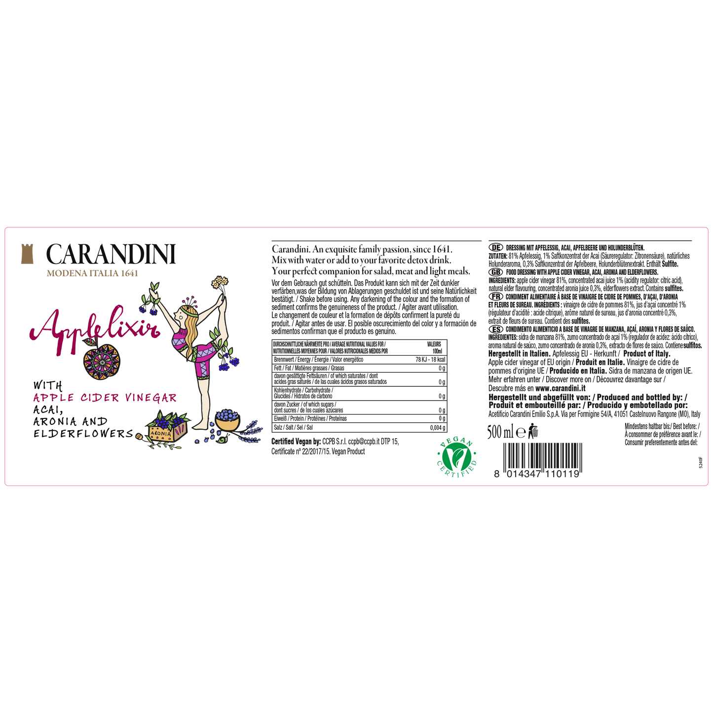 Applelixir with Apple Cider Vinegar, Acai, Aronia and Elderflowers 