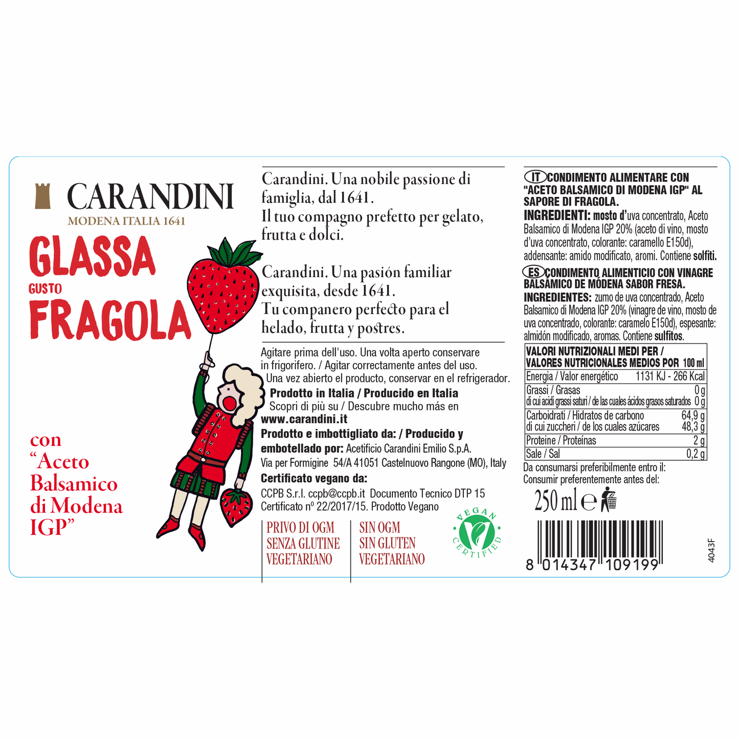 Glassa gusto Fragola con Aceto Balsamico di Modena IGP